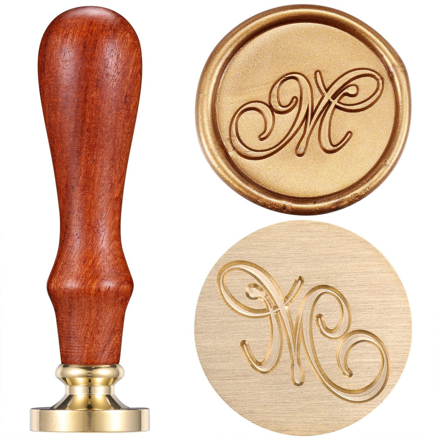 Yoption Wax Seal Kit, Vintage Handwriting Initial Alphabet Stamp with 120 Antique Gold Sealing Wax Beads for Wedding Invitation Gift Envelopes Wrap Christmas Card - Letter M
