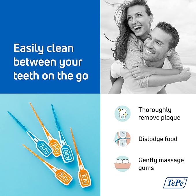 TEPE Dental Floss Picks, Tooth Picks Flossers, Floss Sticks, EasyPicks M/L, Blue, 12 Pk