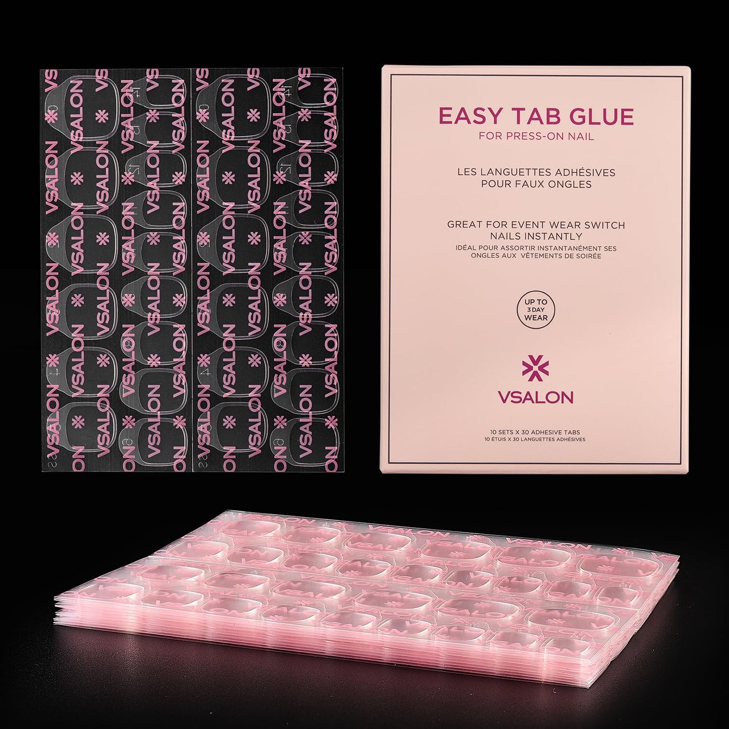 VSALON 10 Sheets Jelly Nail Tabs – 15 Sizes, 300 Adhesive Pads for Press On Nails | Reusable, No Residue, Easy to Apply & Remove