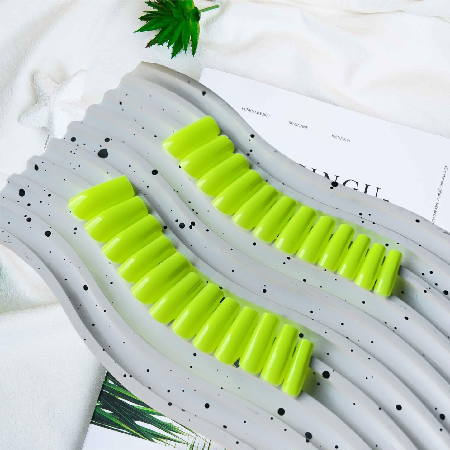 Neon Green Press On Nails Medium Long Square, Xcreando Medium Coffin Nails Acrylic Press ons Glue on Nails Long Length, Solid Color Fake Nail for Women, Natural Thick Artificial Nail Stick on