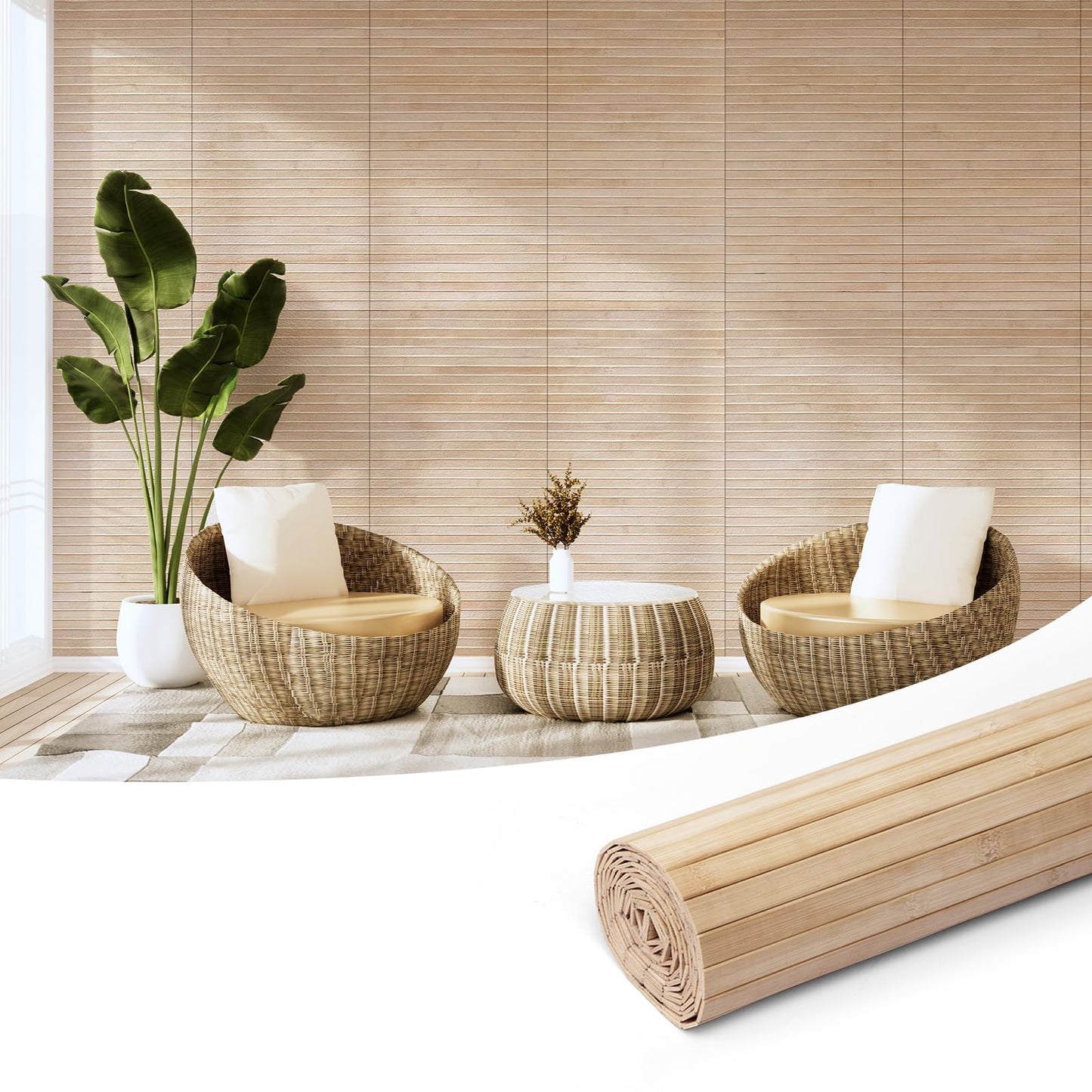 Art3d Natural Bamboo Wall Panel for Interior Wall Decor, Renewable Pole Wrap Wainscoting Paneling for Wall Ceiling Furniture Cabinet Office, 12 x 96 Inch - Carbonized, 1-Pack