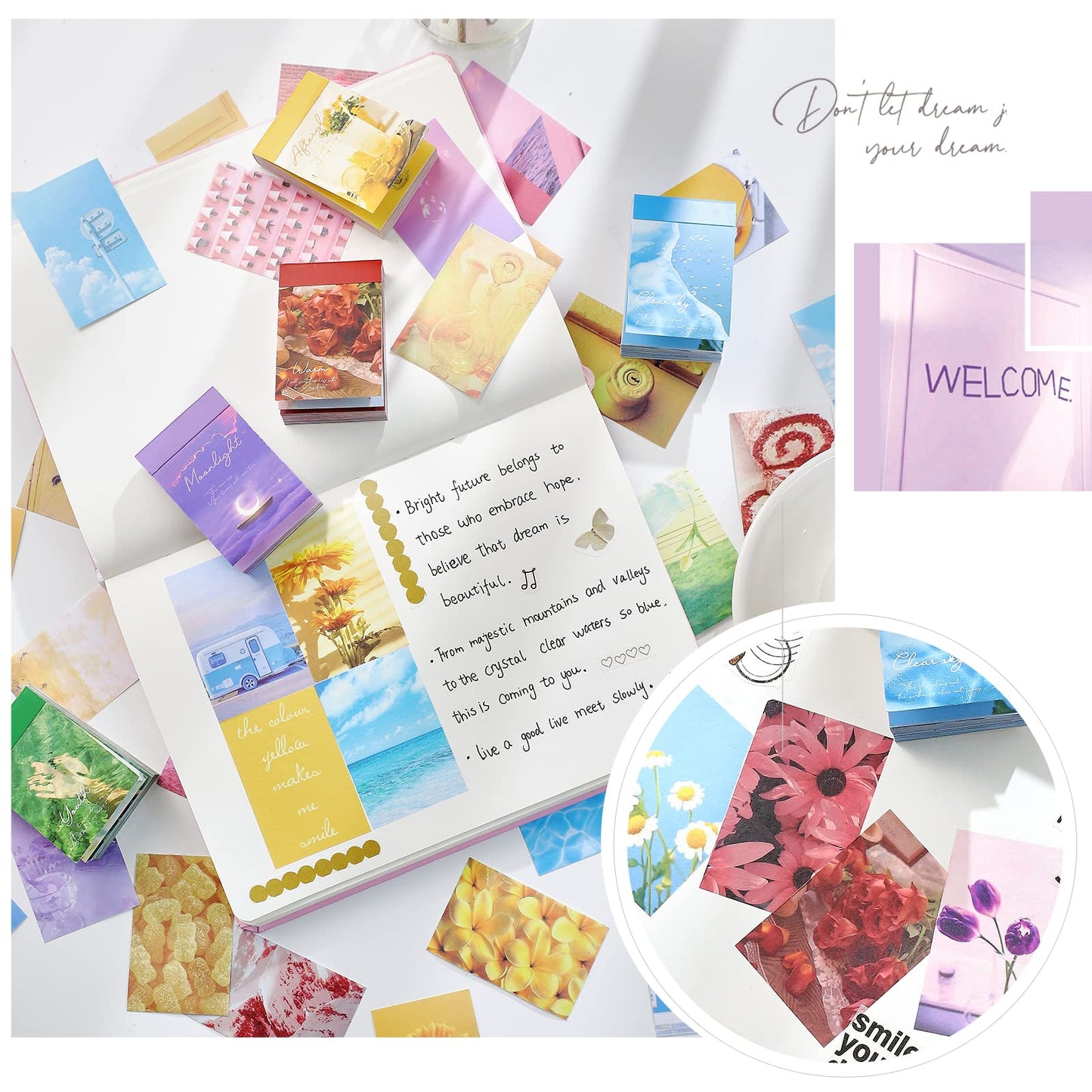 6 Sets 300 Pcs Washi Stickers Set Cute Aesthetic Sticker Book for Journaling, DIY Decorative Paper Sticker Decals for Bullet Journal Art Scrapbooking Diary Card Craft Gift Album Notebook Stationery