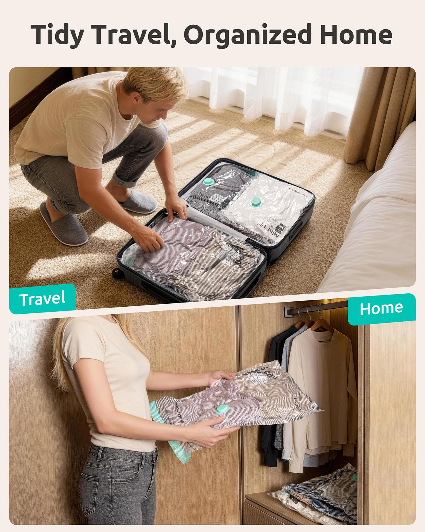 NUTICT 16 Pack Vacuum Storage Bags for Travel, 2000mAh Rechargeable Wireless Air Pump, Long-Term Reusable Vacuum Seal Bag for Clothes & Blankets, Compression Space Saver for Luggage and Suitcase