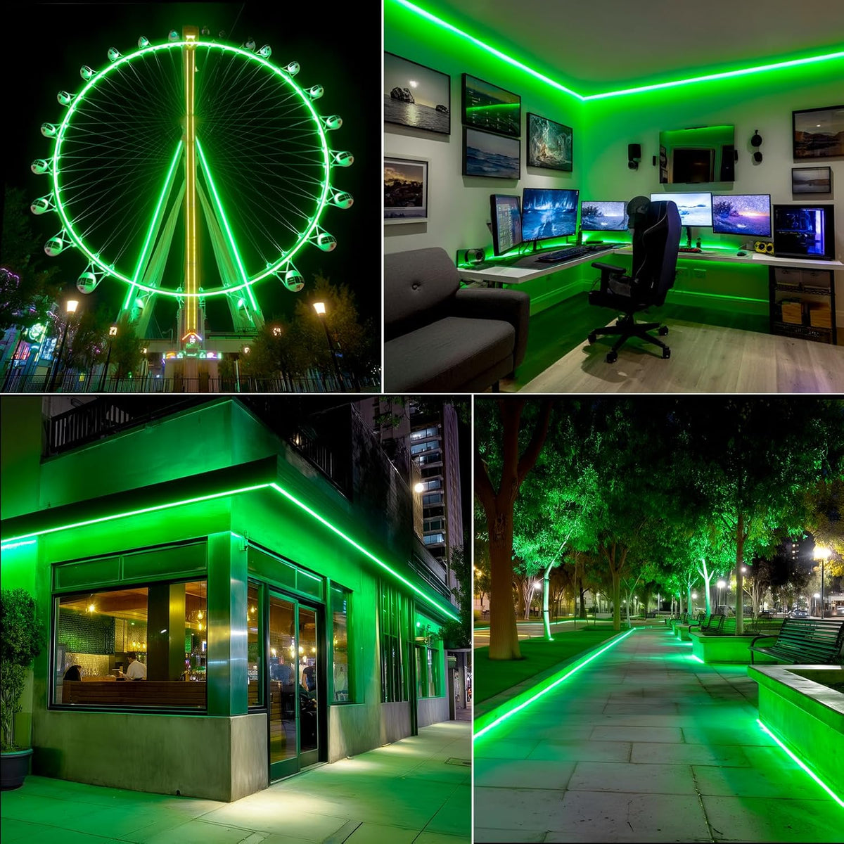 GZBtech Flexible LED Neon Rope Lights 66FT,AC 110-120V Waterproof Strip Light, 120 LEDs/M Cuttable Connectable Neon Lighting for Indoor Outdoor Home Decor/Commercial Building Use-Green 20M