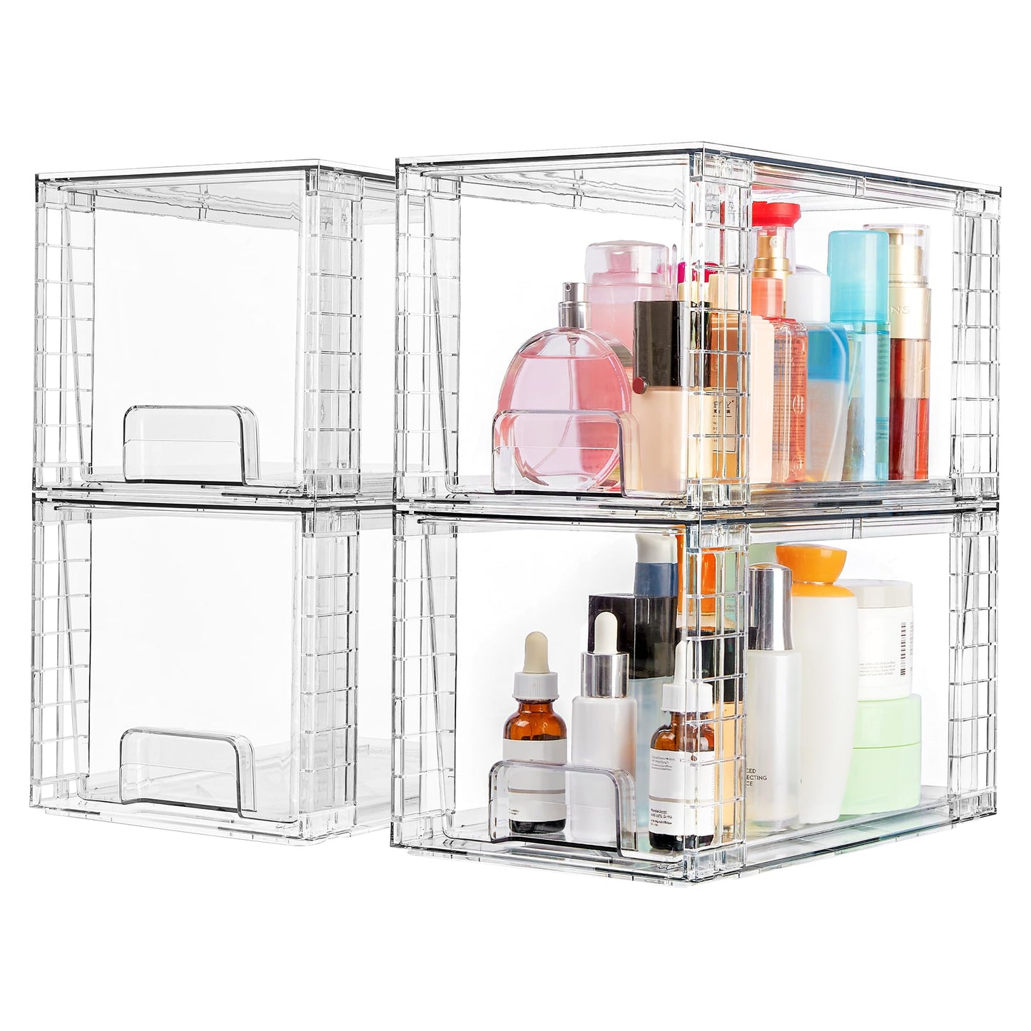 Vtopmart Clear Under Sink Organizer, 8 Pack Stackable Storage Drawers Set Designed to Fit Bathroom&Kitchen Under-Sink Organization