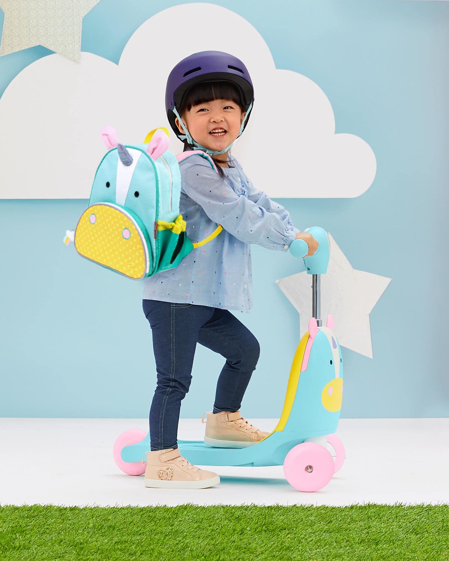 Skip Hop Kids 3-in-1 Baby Activity Push Walker & Ride On Scooter Toy, Unicorn