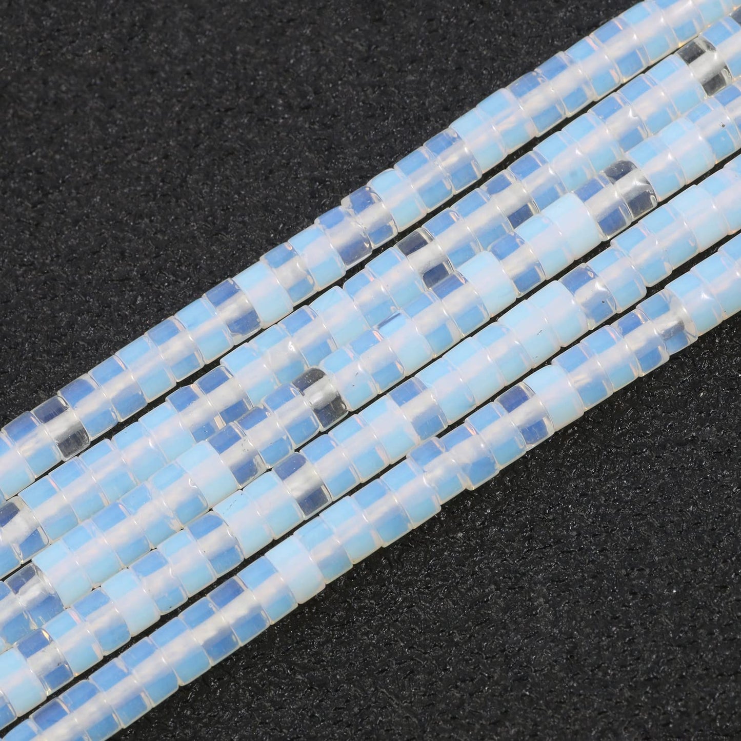 NITOPUPU 150Pcs 4×2mm Natural White Opal Spacer Stone Beads for Jewelry Making Supplies, Loose Semi Flat Round Gemstone Tube Beads for Bracelets DIY Crafts