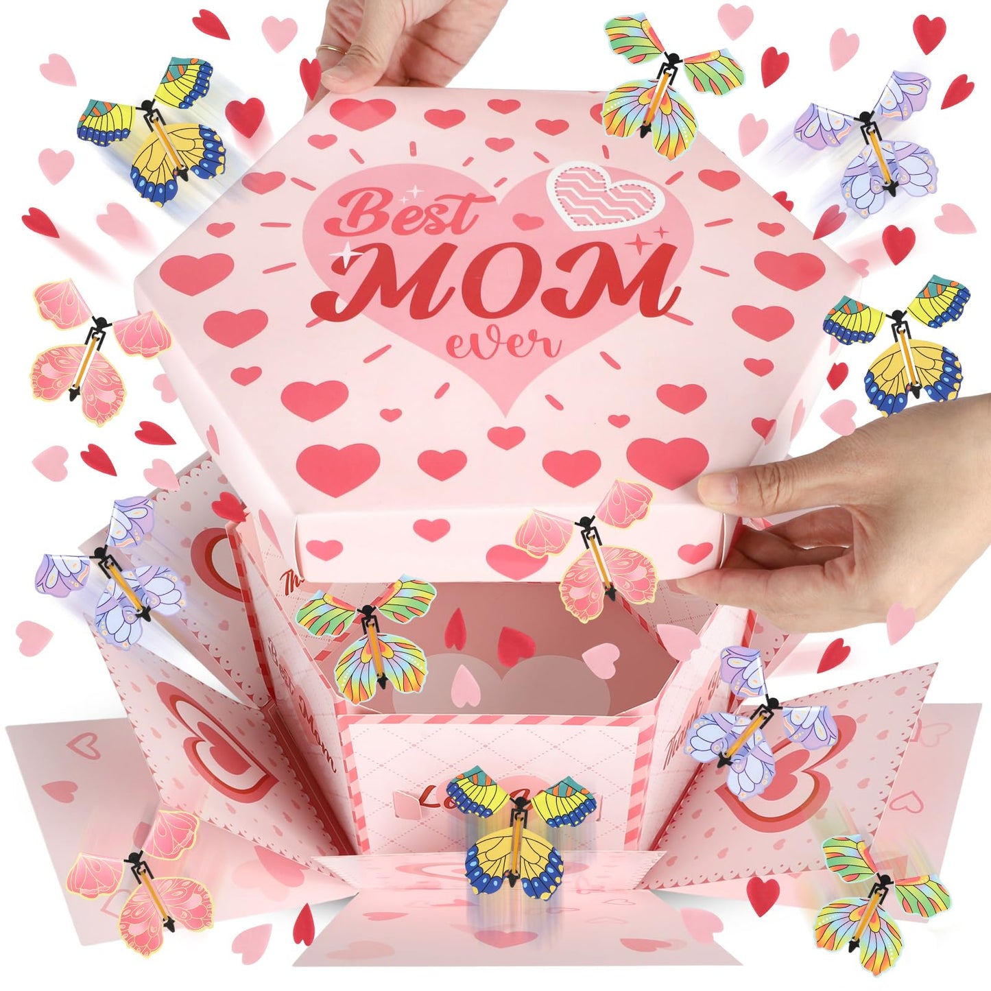 Sereliy Flying Butterfly Surprise Gift Box, Mother’s Day Explosion Box with 12pcs Flying Butterflies & Confetti, Large DIY Explosion Gift for Mothers Birthday