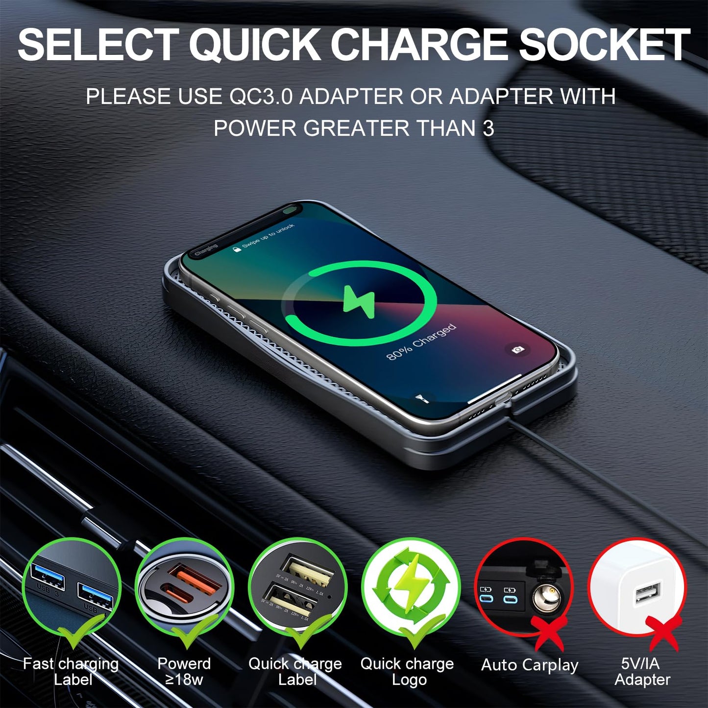 Wireless Car Charger, 15W Max Wireless Charger for Car, Non-Slip Charging Pad Compatible with iPhone 17/16/15/14/13/12, Samsung Galaxy S25-S9 (Type-C)