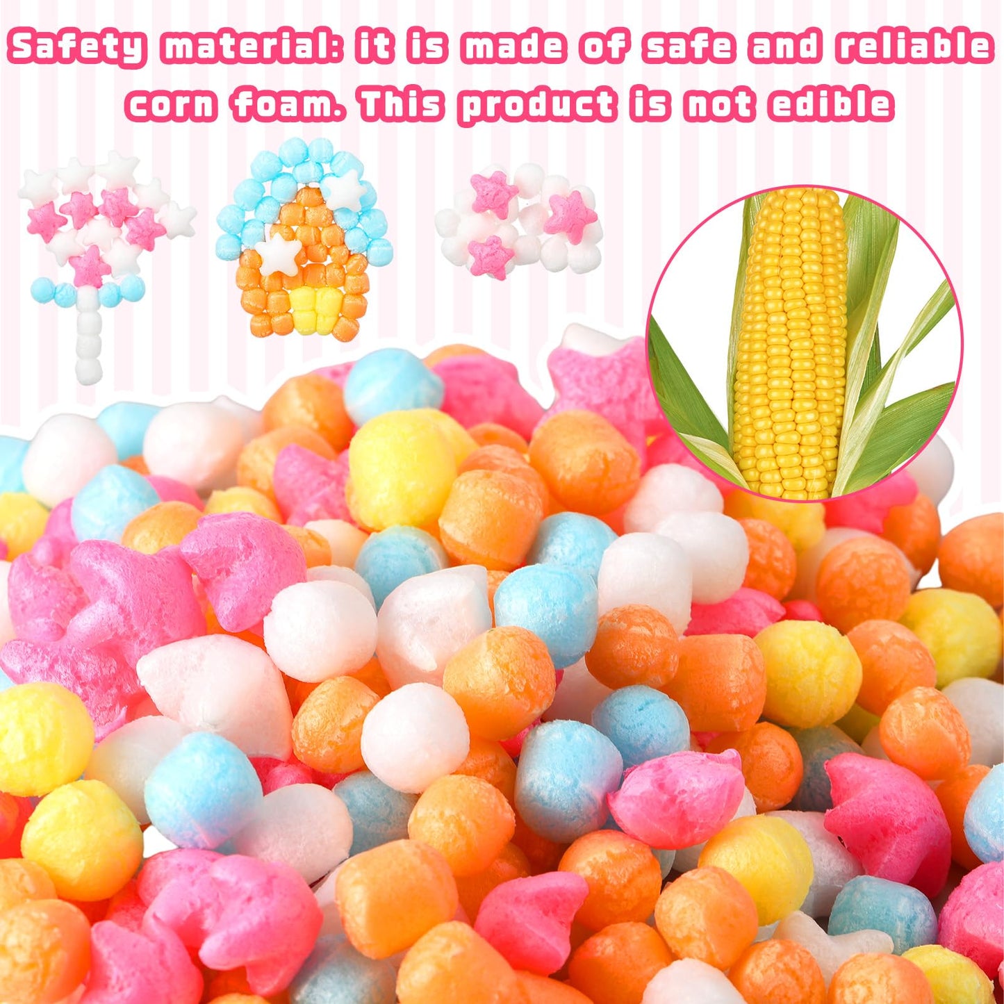 Junkin 1400 Pcs Magic Noodles Foam Crafts Puffs Corn Craft Arts Kit Bulk Stem Building Blocks Model for DIY Supplies