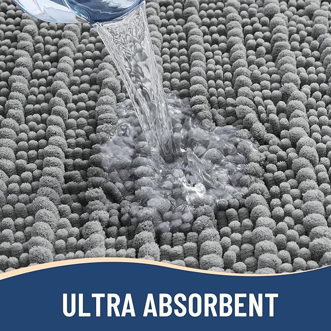 Arotive Luxury Chenille Bathroom Rug Mat, Extra Soft Thick Absorbent Shaggy Bath Rugs, Non-Slip Machine Wash Dry, Plush Bath Mats for Bathroom, Shower and Tub, 40x32, Grey