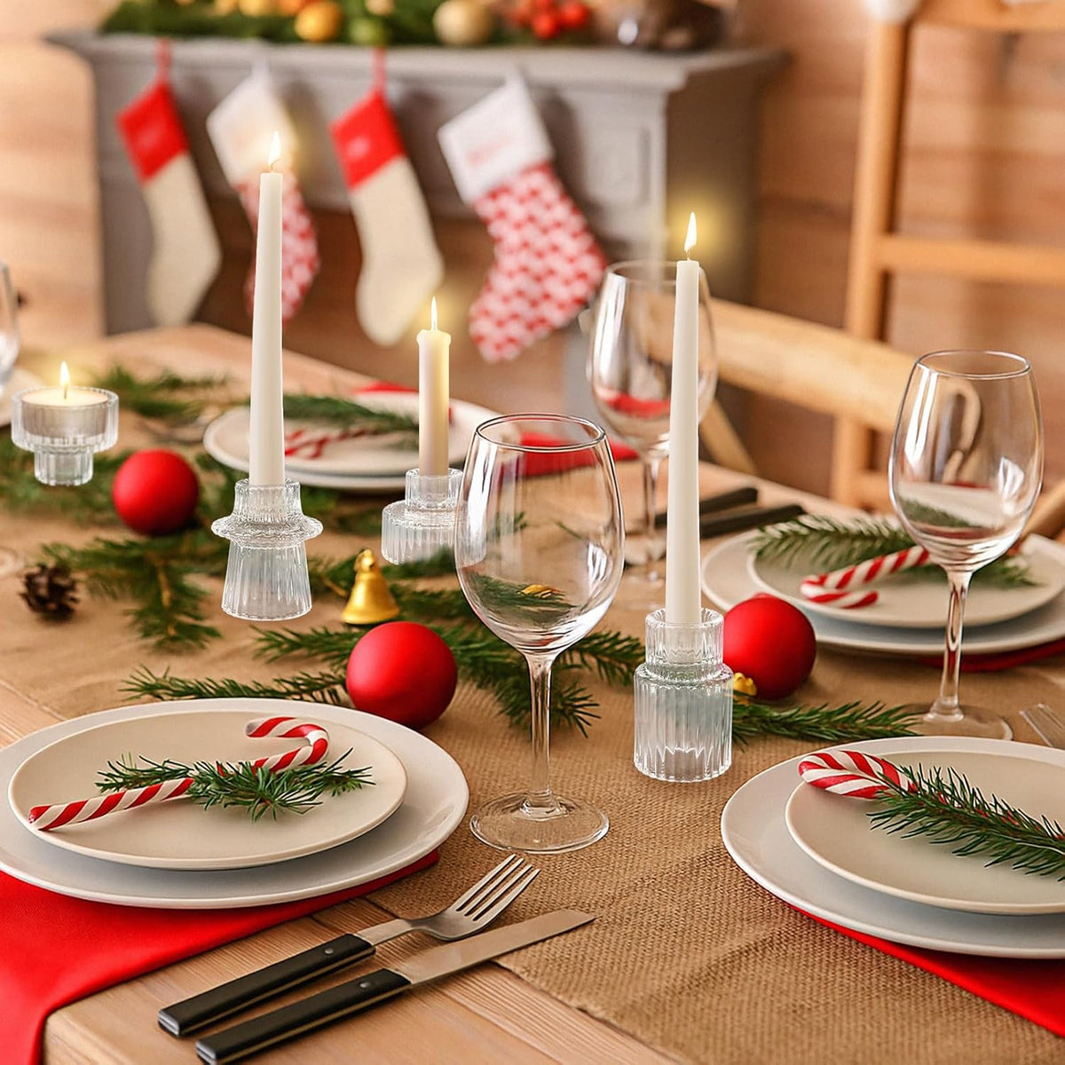 30 Pcs Glass Candlestick Holders Tealight Candle Holders, Double Side Taper Candle Holders for Dining Table Decor Birthday Centerpiece Wedding, Clear