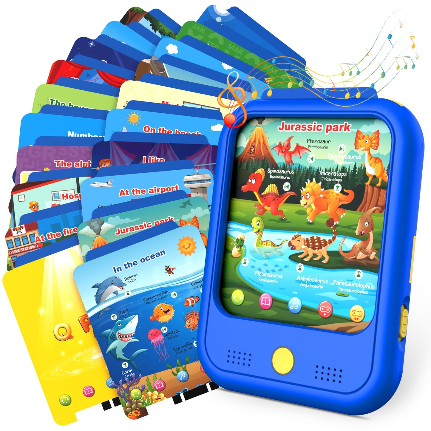 Qiaojoy Kids Learning Tablet Educational Learning Pad for Toddlers 2-5 to Learn Alphabets, Numbers, Foods, Time, Music, Talking Cards for Toddlers，Learning Educational Toy Kids Gifts