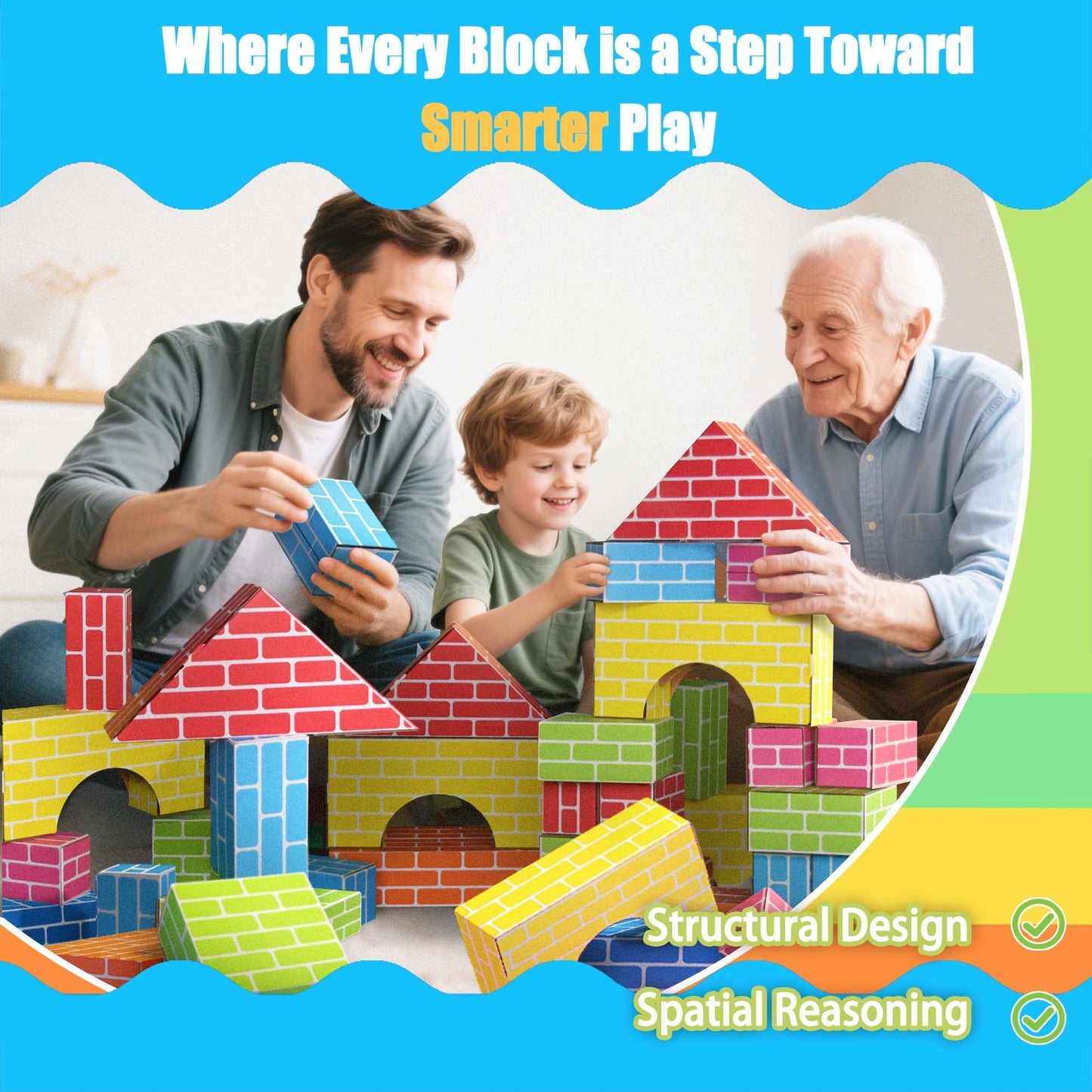 Cartboatoy 48-Pack Cardboard Building Blocks for Kids: 26/36/48 Jumbo Gifts Heavy Duty Develop Creative Thinking Spatial Reasoning Easy to Assemble