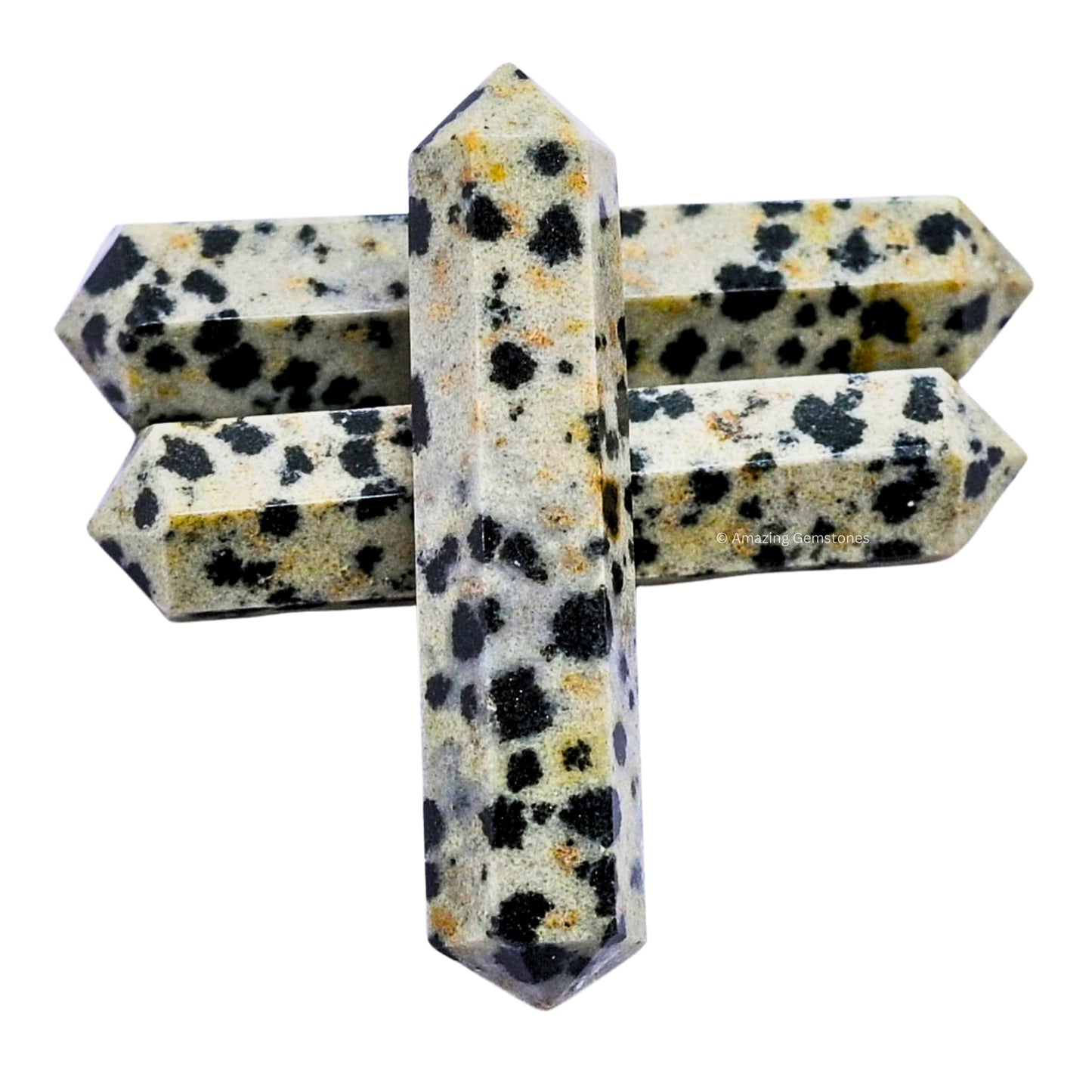 Amazing Gemstone Dalmatian Jasper Crystal Points Bulk Healing Crystals - Pack of 3 Double Terminated Healing Wand Point Bulk Crystals for Crafts, Crystal Grid, DIY - Premium Crystals - Beginners Gift