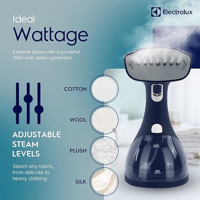 Electrolux Steamer for Clothes, LX15003 Portable Handheld Fabric and Garment Steamer Iron Press Wrinkle Remover with Lint Remover & Fabric Brush – Blue
