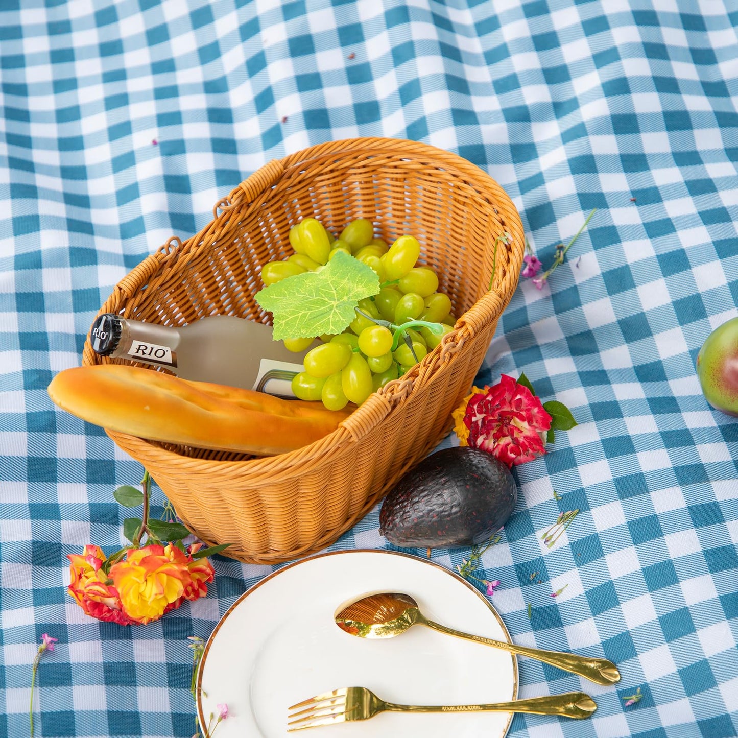 Rattan Picnic Basket with Handle, Garden Harvest Basket, Gathering Storage for Vegetable Fruit, Easter 13" x 9" x5.5" (Rattan, 13"x9"x5.5")