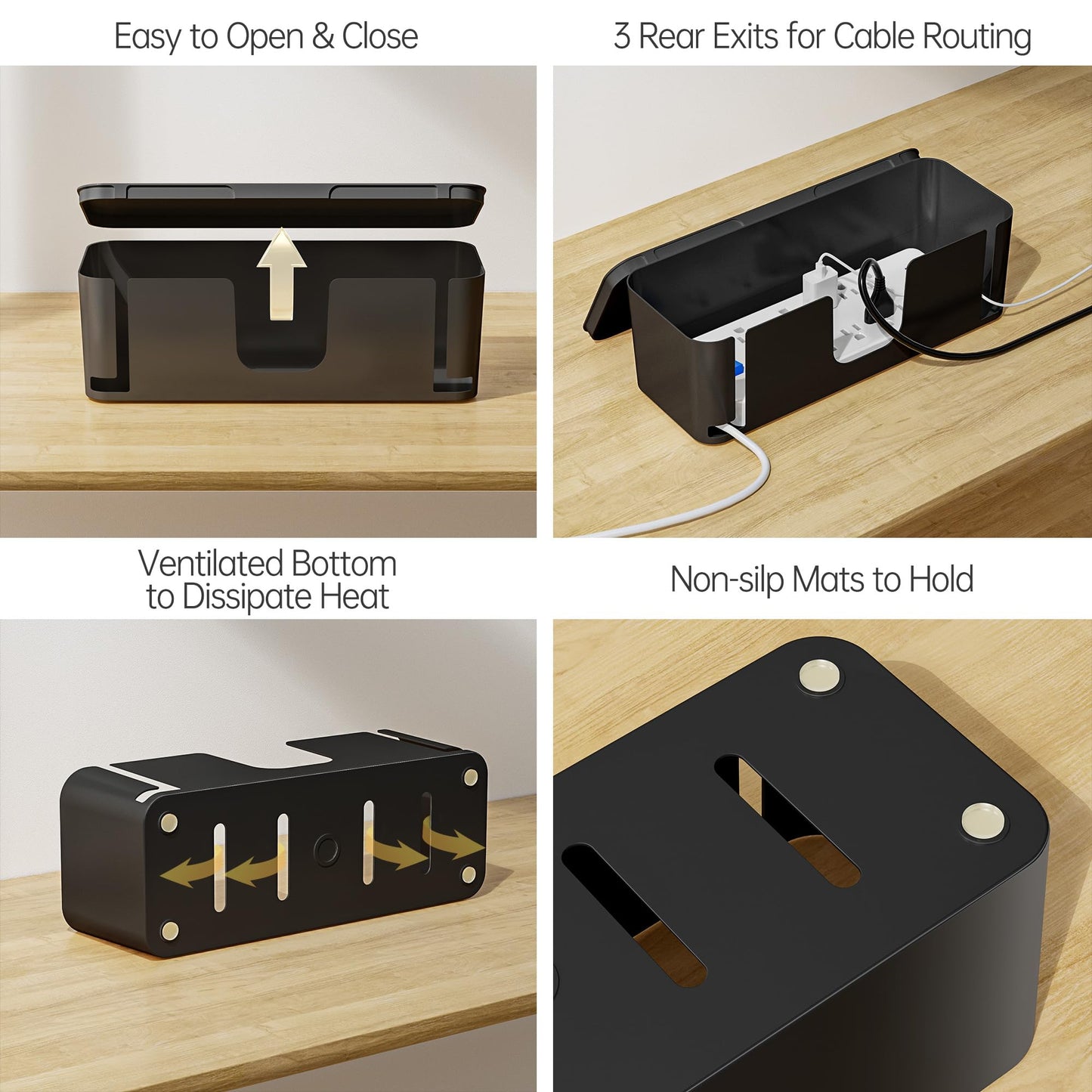 YECAYE 2 Pack Cable Management Box, Pet Friendly Cable Box Organizer for Home & Office, Child-Proof Floor Cord Cover, Cord Management and Cord Hider, Black