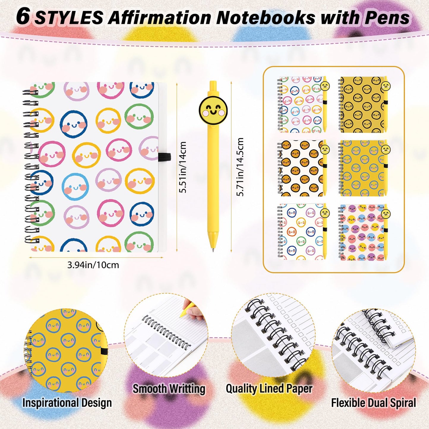 Sayglossy 48 Pcs Inspirational Notebooks Bulk Coworker Positive Spiral Notebook Party Favors A6 Journal with Ballpoint Pen Classroom Office Appreciation Gift