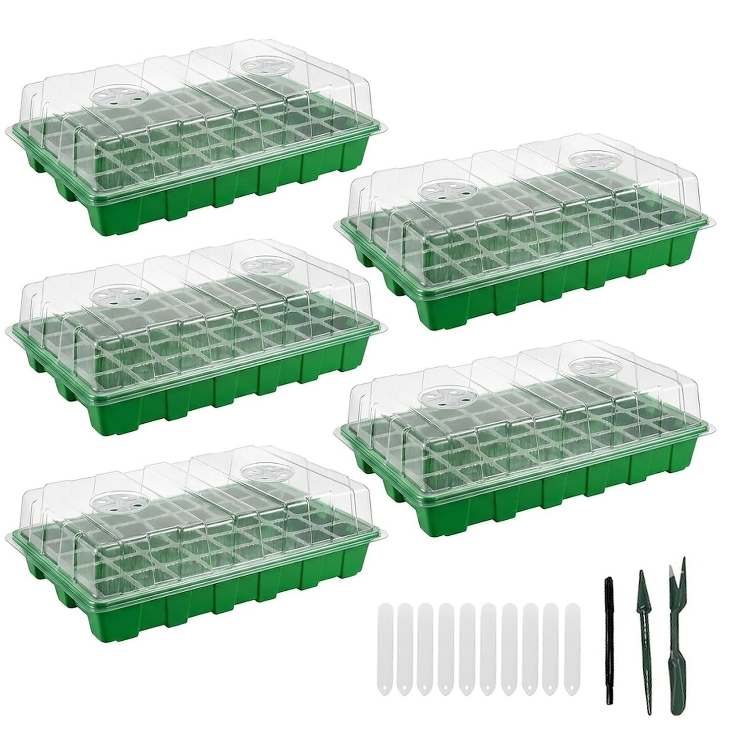 Gardzen 5 Pack BPA Free Seed Starter Tray Kit, 40 Cell Reusable Seedling Trays with Humidity Vented Domes and Base