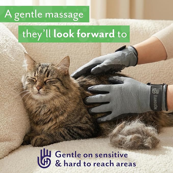 H HANDSON Pet Grooming Gloves - Patented #1 Ranked, Award Winning Shedding, Bathing, & Hair Remover Gloves - Gentle Brush for Cats, Dogs, and Horses (Purple, Medium)