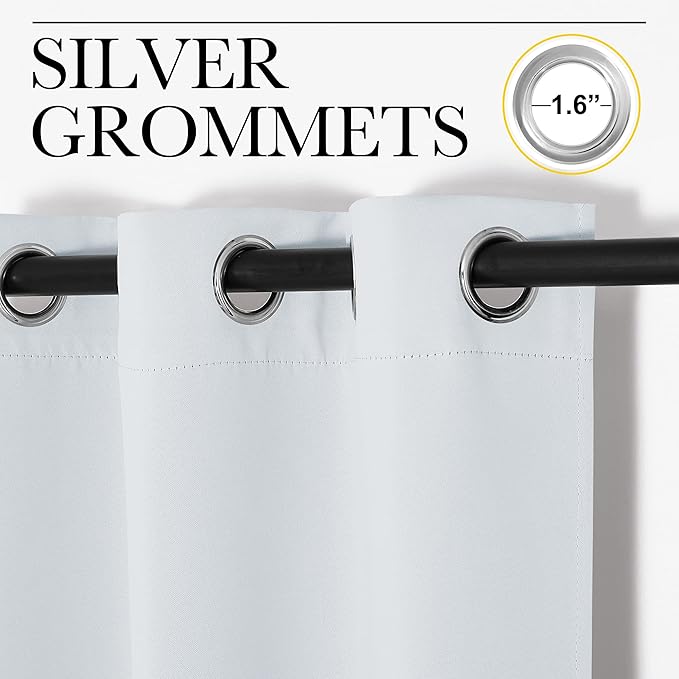 NICETOWN Blackout Curtains Panels for Bedroom, 2 Panels, 66 x 60 Inch, Greyish White, 3 Pass Microfiber Noise Reducing Thermal Insulated Solid Ring Top Blackout Window Drapes