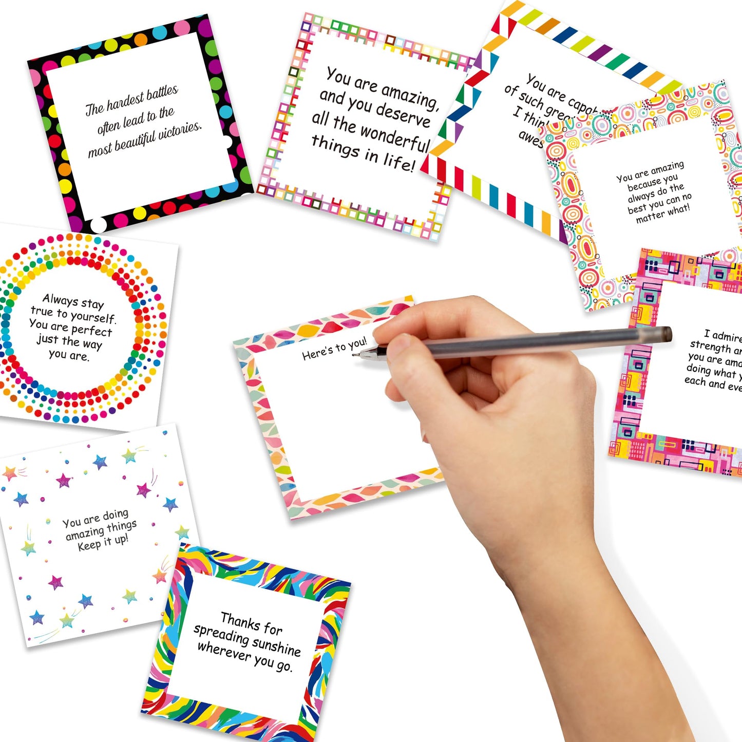 Racrico 70 Inspirational Cards with Envelopes & Stickers – 3.5x3.5 Positive Affirmation Notes in Gift Box – Encouragement, Gratitude, Motivation.
