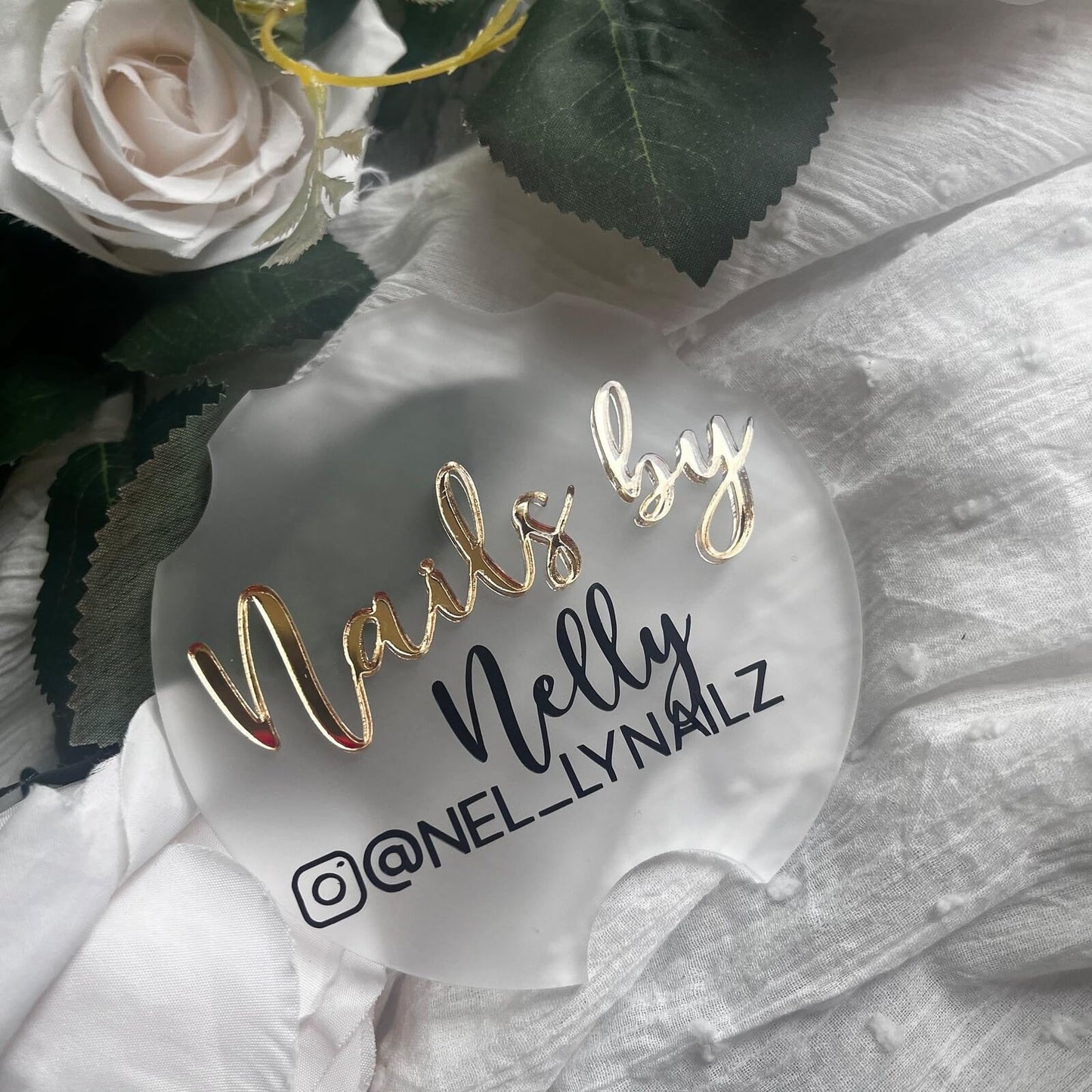 Personalized Nailfie Acrylic Round, Nail Tech Photo Prop, Nail Technician Custom Sign, Hand Sign, Disc Social Media, Business Logo (Round)