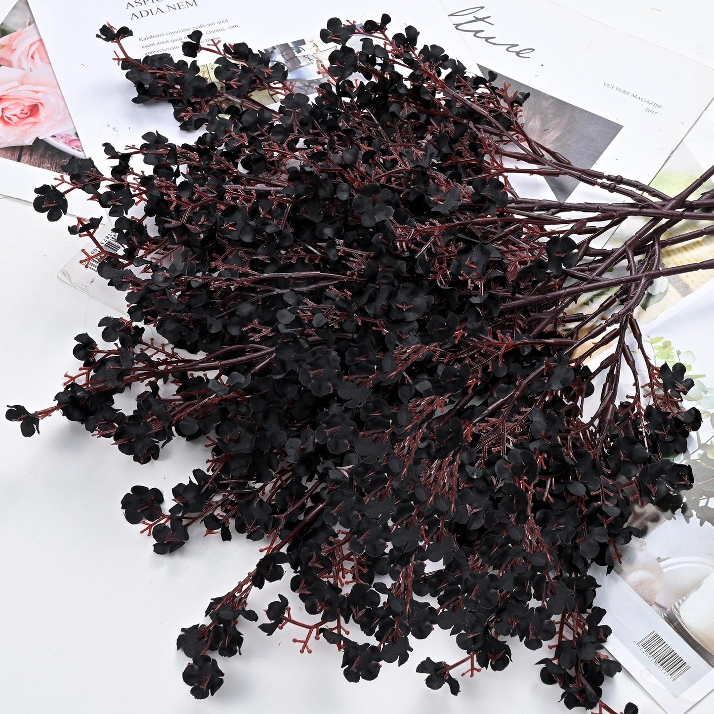Yastouay Black Artificial Flowers 10 Pcs Fake Flowers Babys Breath Flowers Artificial Bulk, Silk Faux Flowers Stems Decor for Party Wedding Bouquets DIY Home Garden Decor