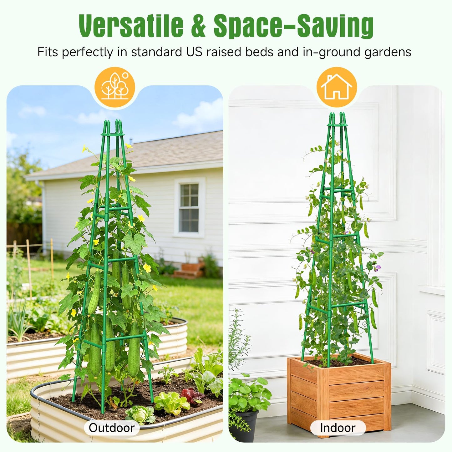4 Pack 64" Tall Adjustable Obelisk Garden Trellis for Climbing Plants, Rust-Proof Pe Coated Metal Plant Trellis Support for Raised Beds, Potted Vines, Cucumbers, Tomatoes, Indoor Outdoor Use (4 Pack)