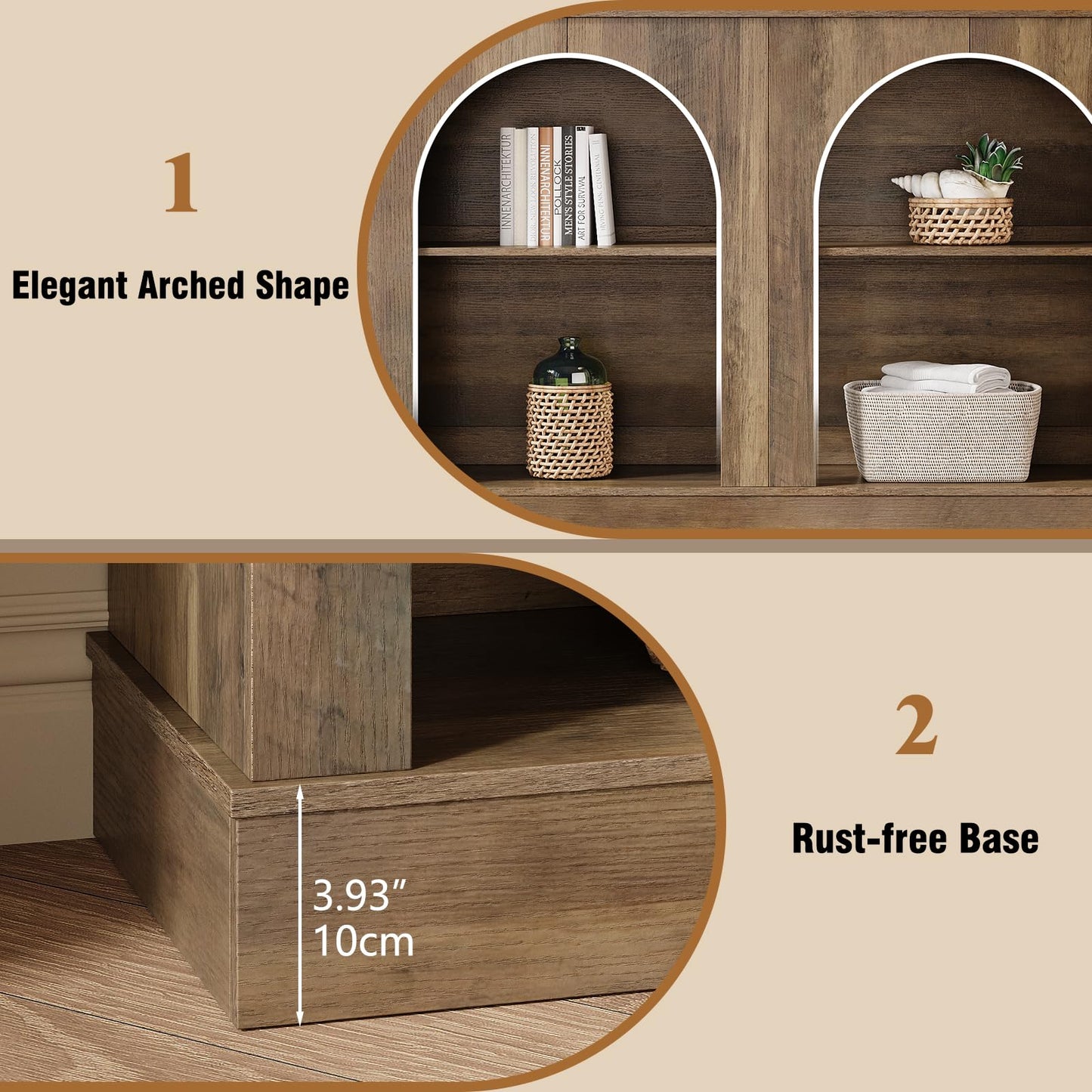 GiftGo Farmhouse Console Table 47-Inch Narrow Entryway Table with 3 Tier Storage, Wooden Rectangular Sofa Table Behind The Couch for Entrance, Hallway, Living Room,Elegant Arch (Rustic Brown, L-47)
