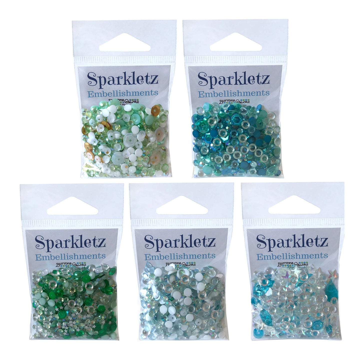 Buttons Galore Sparkletz Embellishments, Iridescent Diamonds, Half Pearls, Sequins & Seed Beads for Crafts, Scrapbooks, Card Making & Shaker Crafts-Ocean-50 Grams Total
