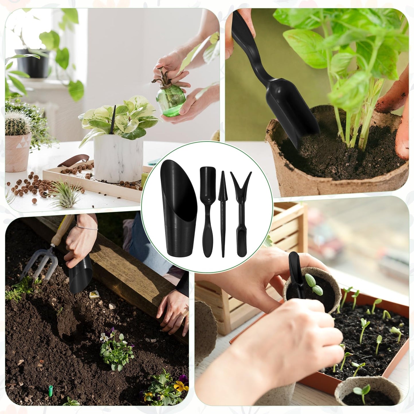 M METERXITY 2-Set Garden Shovel Hand Tools Transplanting Succulent Cultivation Digging Scoops Kits, Plastic Mini Garden Tool Set for Flower Planting/Bonsai Potting [Green, Black]