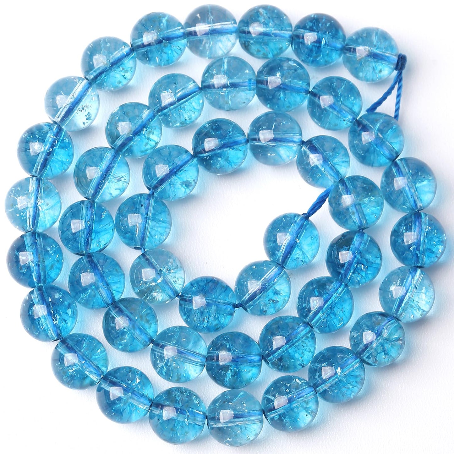 10MM Blue Crystal Quartz Beads Natural Gemstone Round Loose Stone Beads for Jewelry and Bracelets Making 72pcs 2 Strands 32"