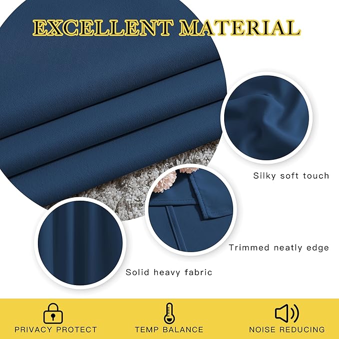 NICETOWN Bedroom Blackout Curtains and Drapes 54" L - Window Treatment Thermal Insulated Solid Grommet Blackout Draperies for Home Office (Moroccan Blue, 2 Panels=132" Wide)