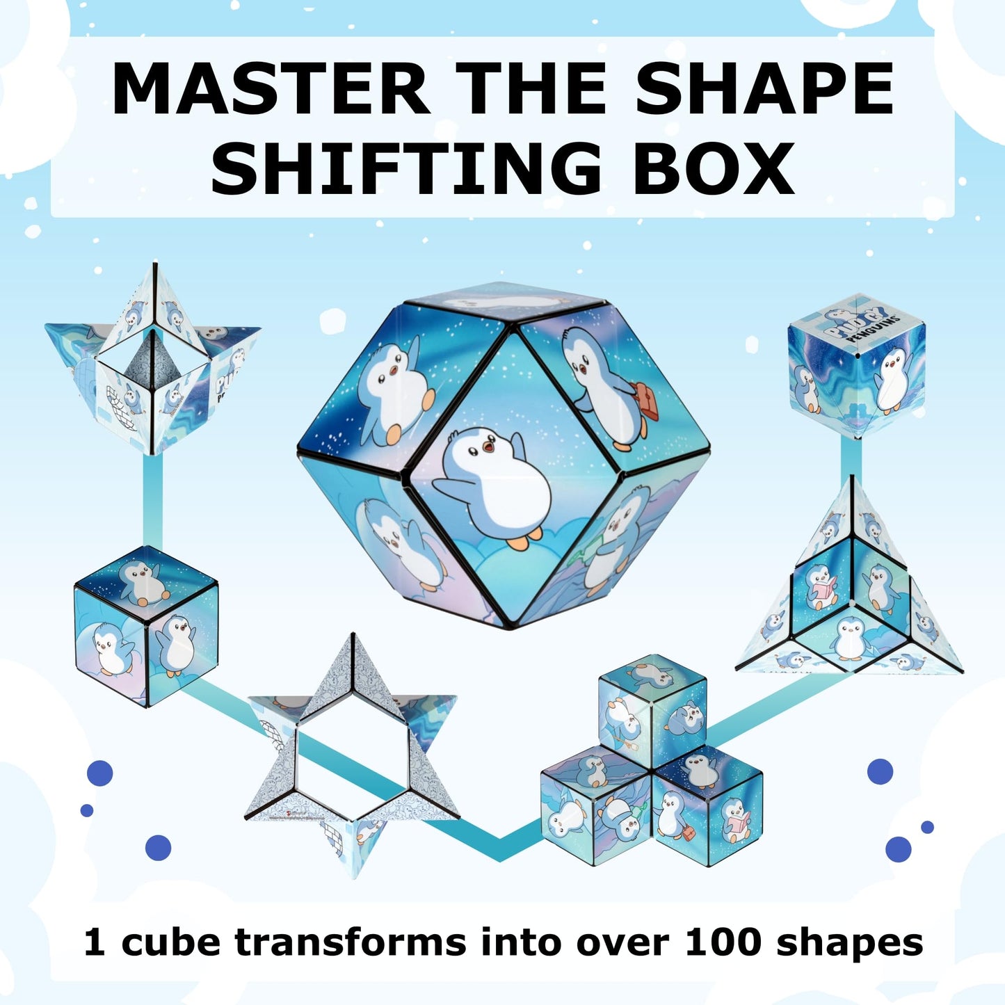 Shashibo Pudgy Penguins Shape Shifting Box – STEM Fidget Toy with Ultra Strong Magnets, Puzzle Cube Transforms into 100+ Shapes, Sensory Gift for Kids, Teens, and Adults (Paxton)