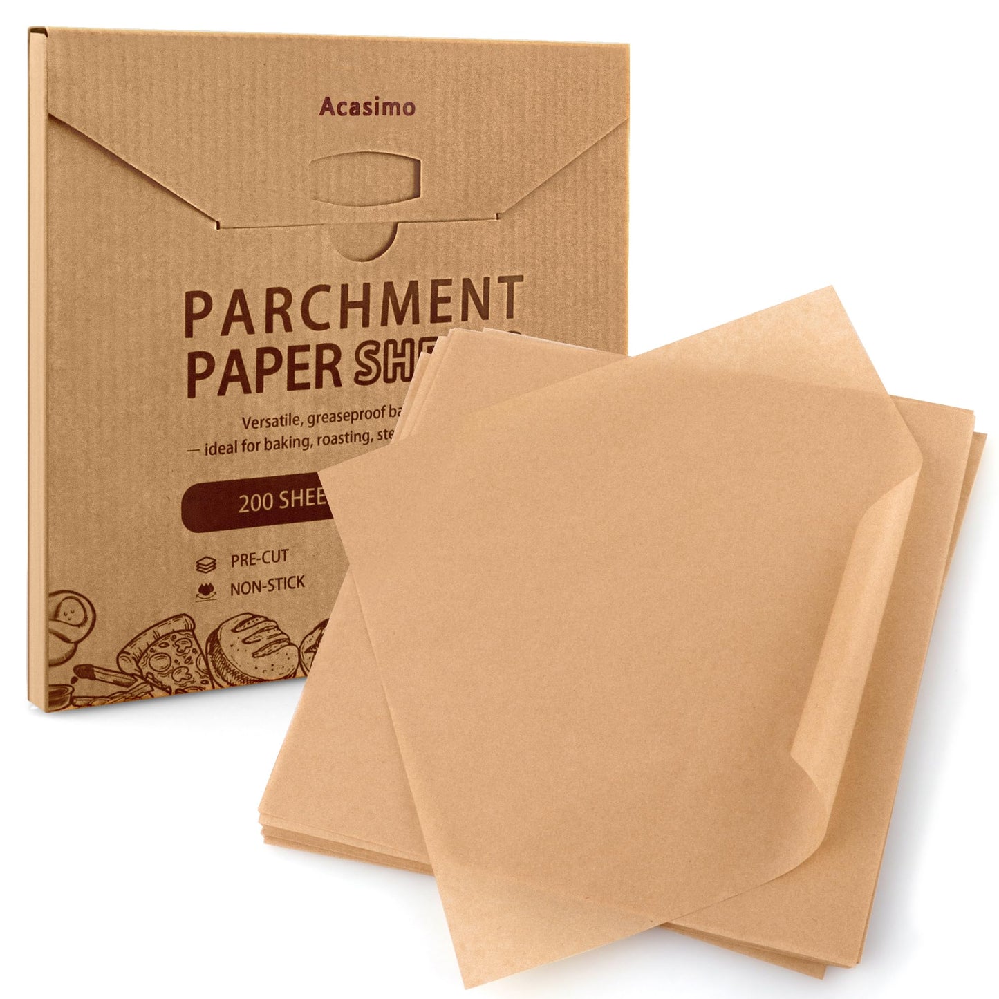 Parchment Paper Sheets, 200Pcs 12x12 Inch Squares Precut Parchment Sheets for Baking, Grilling, Air Fryer, Non-Stick Square Pan Liners Oven Paper for Bread, Cake, Cookies, Roasting, Wrapping, Steaming
