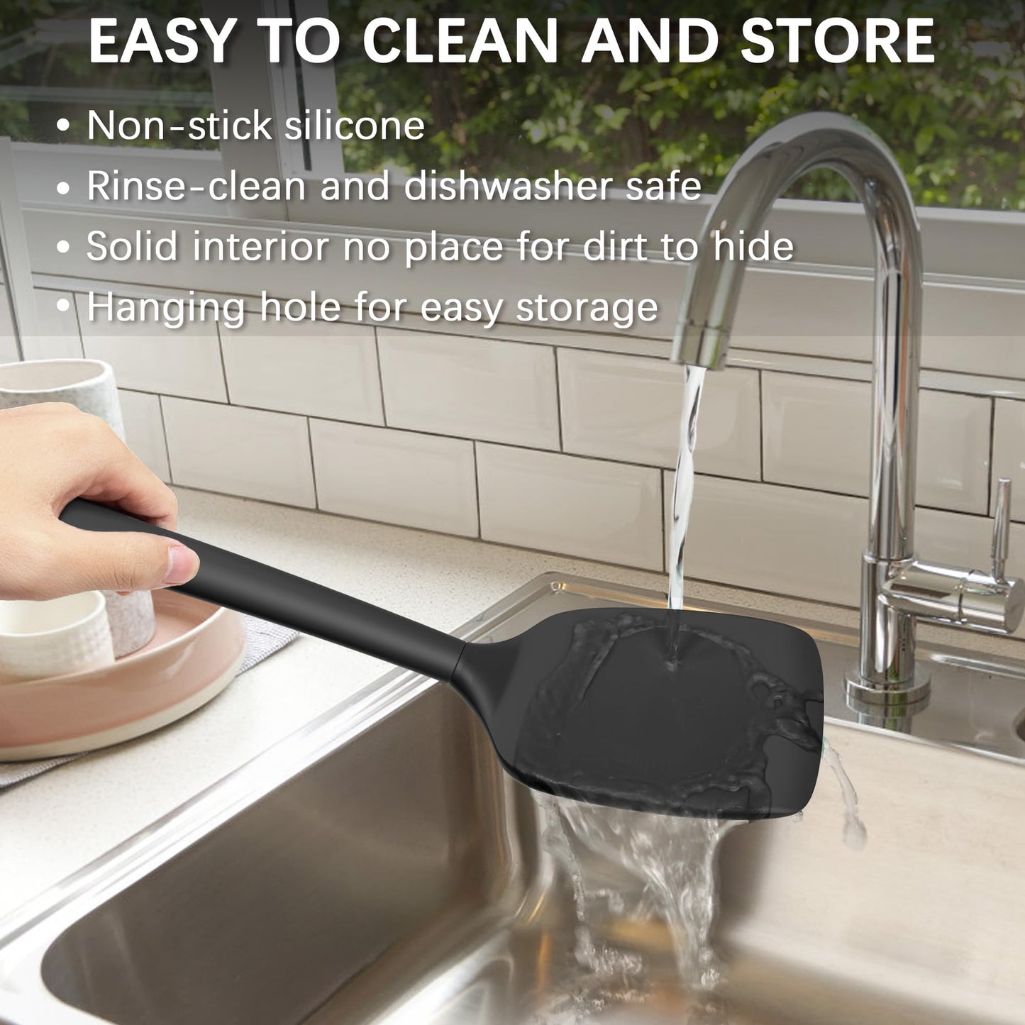 Coukre 2 Pack Silicone Spatula Set, High Heat Resistant, BPA Free Kitchen Spatula, Solid & Slotted Turner for Non-Stick Pans, Sautéing, and Flipping (2, PureBlack)