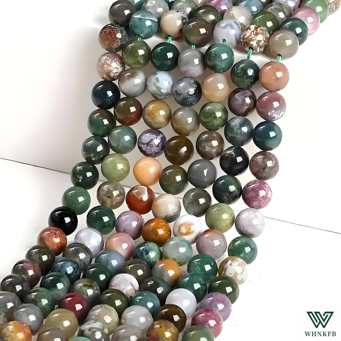 WHNKFB 8mm 50PCS Natural Indian Agate Round Beads, Smooth Polished Loose Stone Beads for Jewelry Making Craft - 4mm 6mm 8mm 10mm Options with Free Elastic Cord