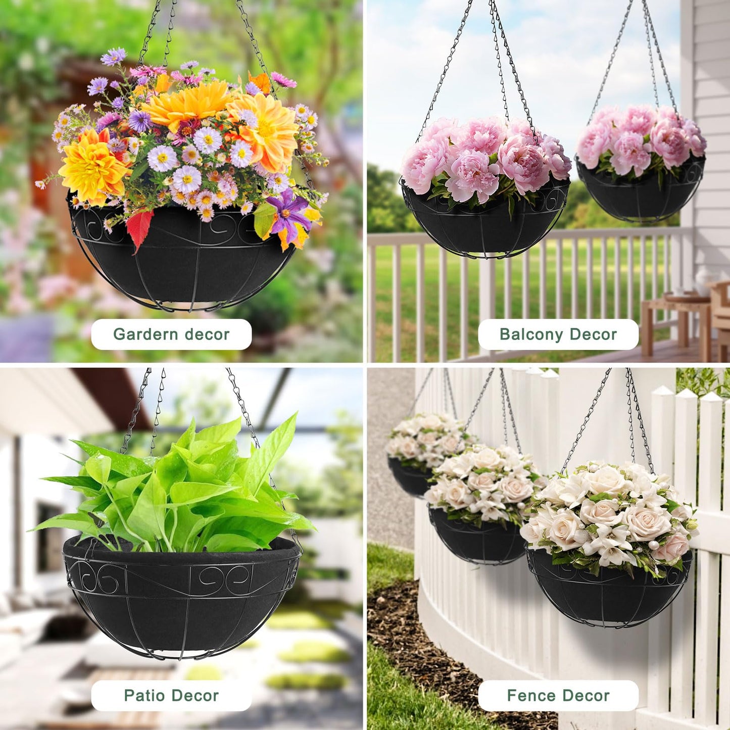 Non-Woven Fabric Plant Grow Bags Replacement Coco Liner Window Basket,Trough Shaped Wall and Deck Mount Planters,Round Hanging Basket (10-Pack, 14)