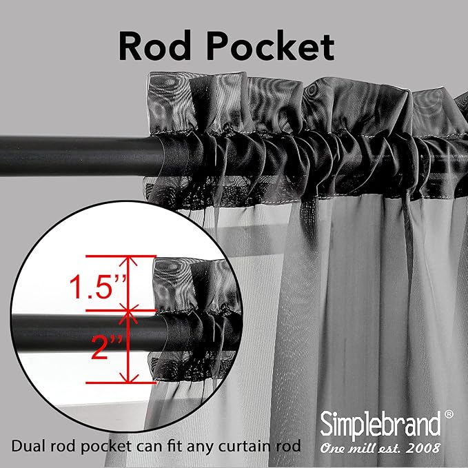 Simplebrand Black Sheer Curtains 84 Inches Long, Light Filtering Rod Pocket Solid Color Window Sheer Curtain Panels, Elegant Curtains & Drapes for Living Room, Bedroom 2 Panels (Black, 42" W x 84" L)