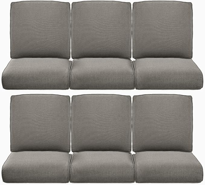 Pop 22x25/22x24 Outdoor Furniture Cushions Set of 6 - Comfortable Patio Chair Cushion for Rattan Wicker Dining Rocking Swivel Chairs Loveseat Couch L-Shape Sectional Sofa - Grey/Classic