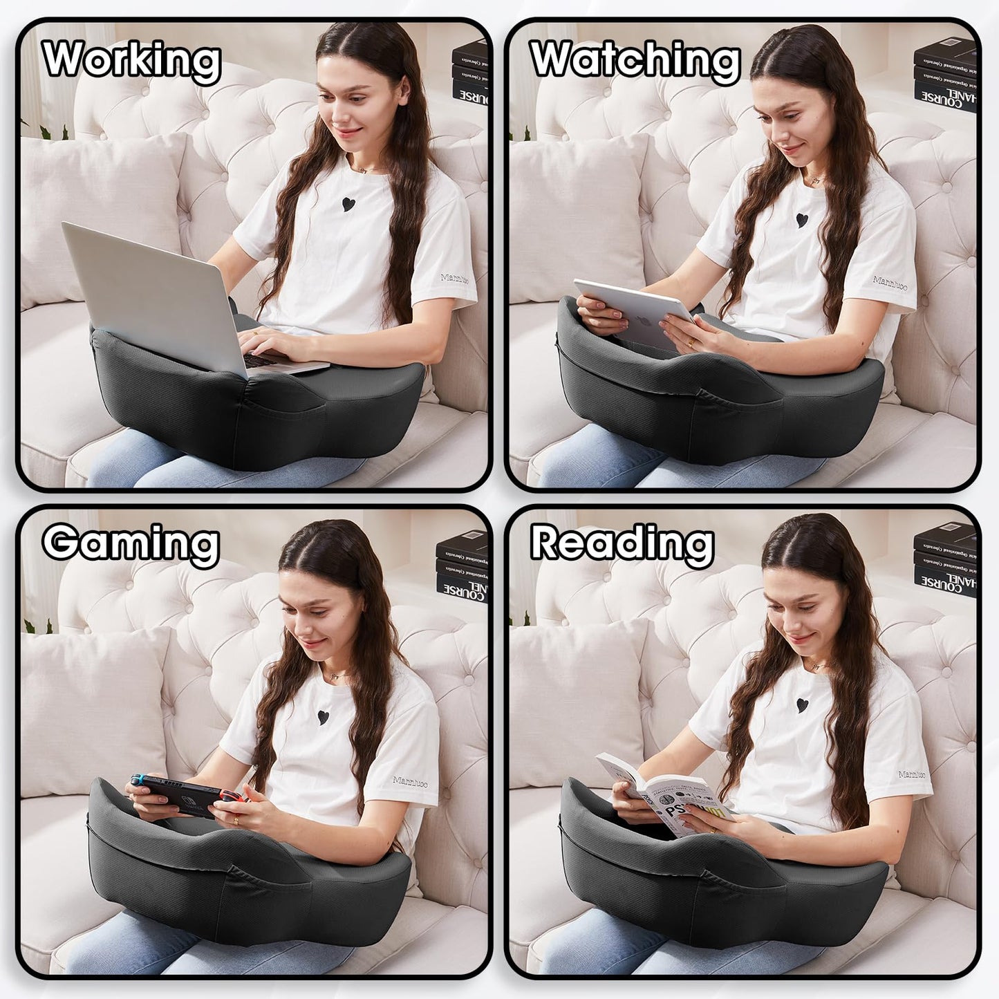 cooloo8 Lap Desk, Reading Pillow, Laptop Pillow for Lap, Portlands Portable Desk Pad for Bed, Couch, Car (Black)