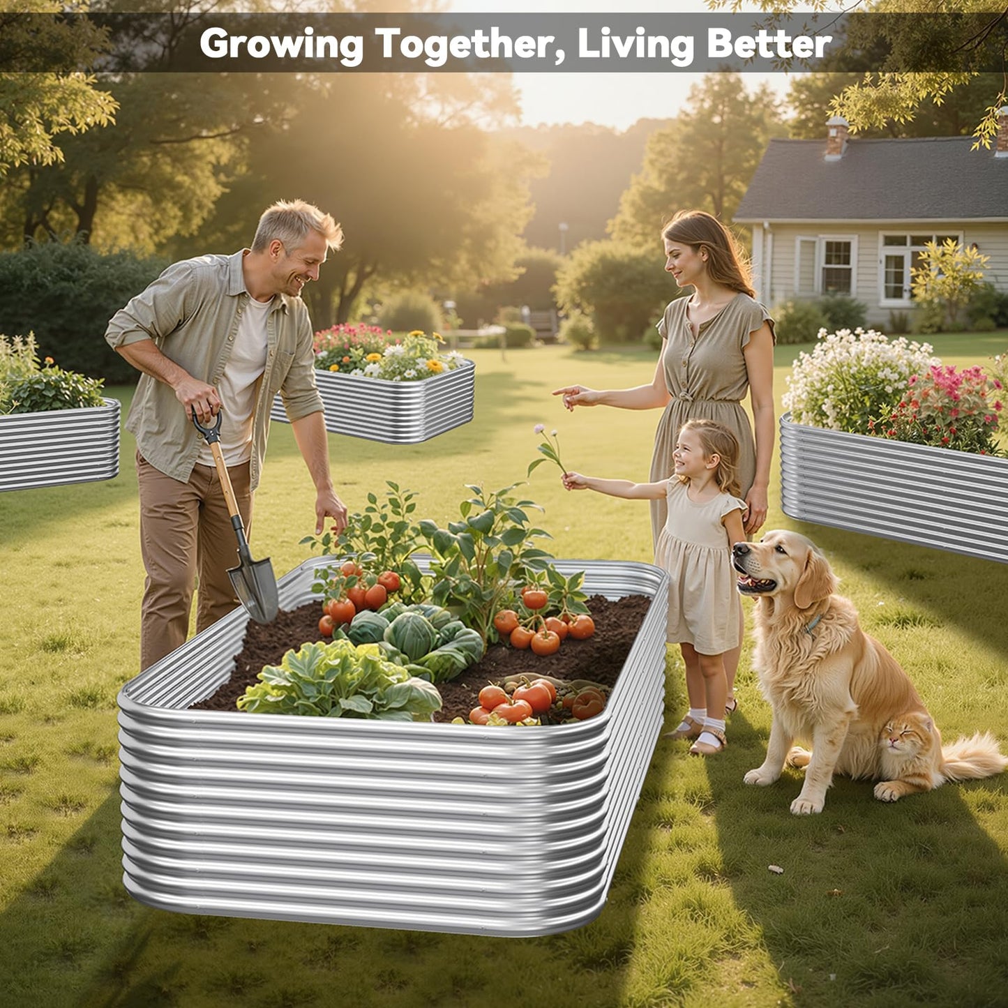 CATMANOR 2 Pack Tall 8FT Corrugated Galvanized Steel Raised Garden Bed Outdoor, Metal Above Ground Garden Bed for Vegetables and Flowers, Raised Beds for Gardening-8x3FT