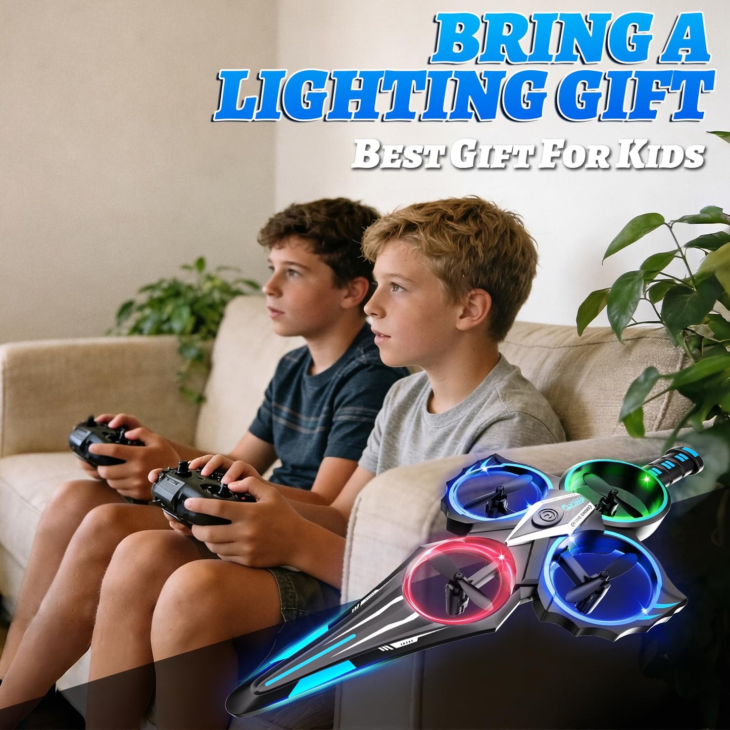 ENJOYFLY Gesture Control Flying Sword RC Plane Toy for Kids 8-12, Hand Controlled and Remote Control Airplane with LED Lights, 360 Flips, 3 Speeds, Easy Takeoff and Landing, 2 Batteries, Blue