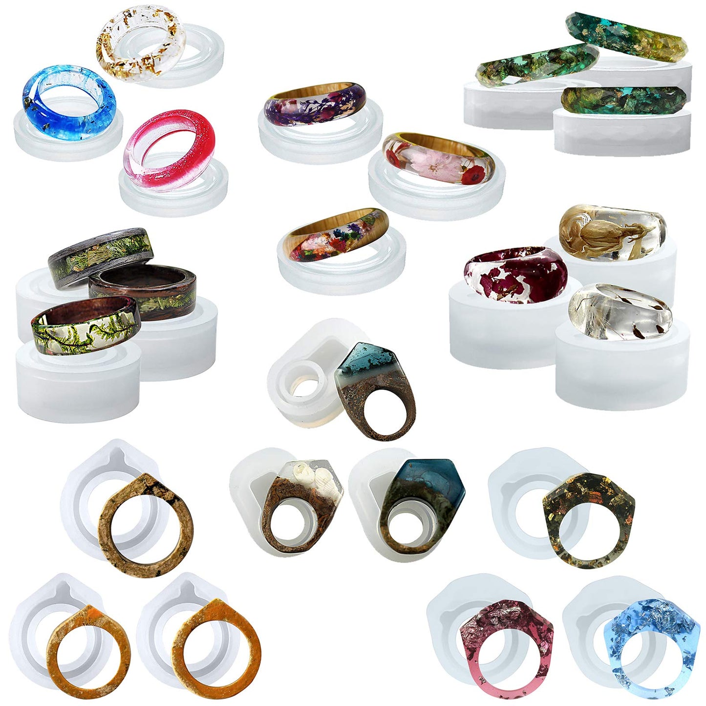 FUNSHOWCASE Resin Ring Silicone Mold for Liquid Clay Crafting, Resin Epoxy, Jewelry Making 24-Count