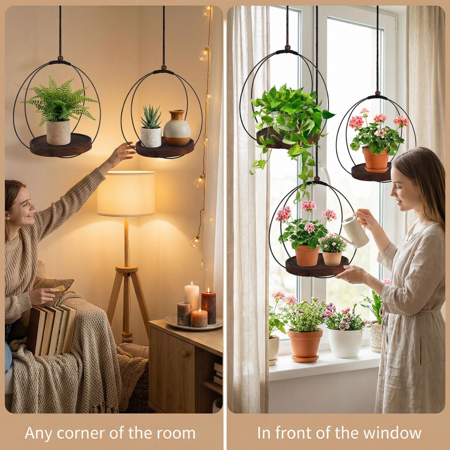 2 Pcs Hanging Planters for Indoor Plants, Black Macrame Plant Hanger Holder, Modern Wall Ceiling Planter Hangers Flower Pot Holder for Indoor Outdoor Plants Garden Home Decor,Pot Not Included