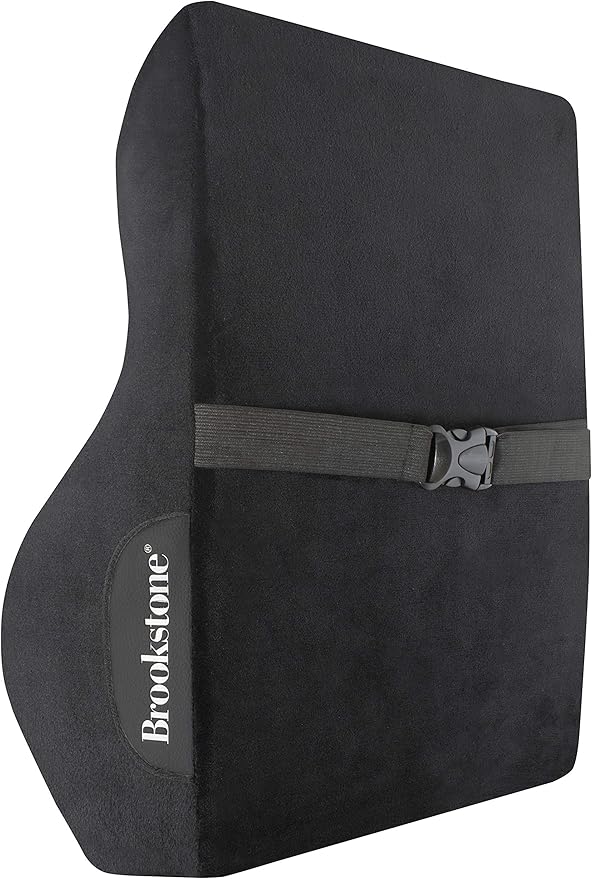 Brookstone BK1172 - Luxurious Back Support Pillow for Office Chairs and Cars, Lumbar Cushion with Premium Grade Memory Foam with Cooling Gel, Soft Plush Cover