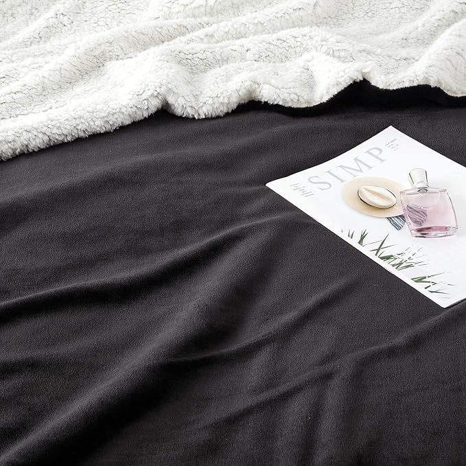 IR Imperial Rooms Black Sherpa Fleece Throw Blanket for Bed - Wholesale Bulk Pack of 16 Sherpa Blankets - Soft Fluffy Throw Blankets for Hotels, Guest Bedroom, 50x60 Inches