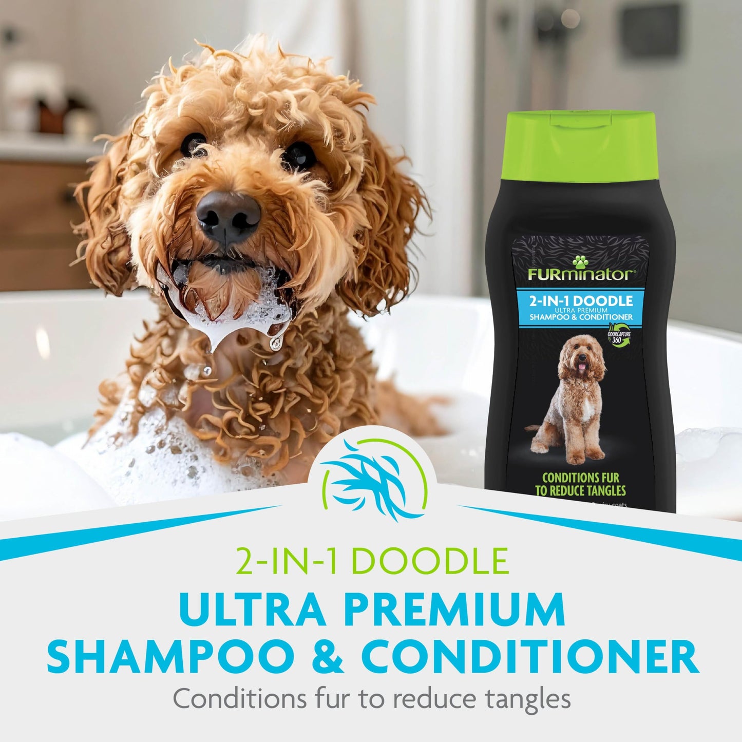 FURminator Doodle Grooming Tool & Shampoo/Conditioner Bundle, Dematting Tool with Comb for Mats, Tangles Plus 2-in-1 Shampoo & Conditioner for Doodle Dog Breeds, Curly, Long, Silky & Wiry Coats